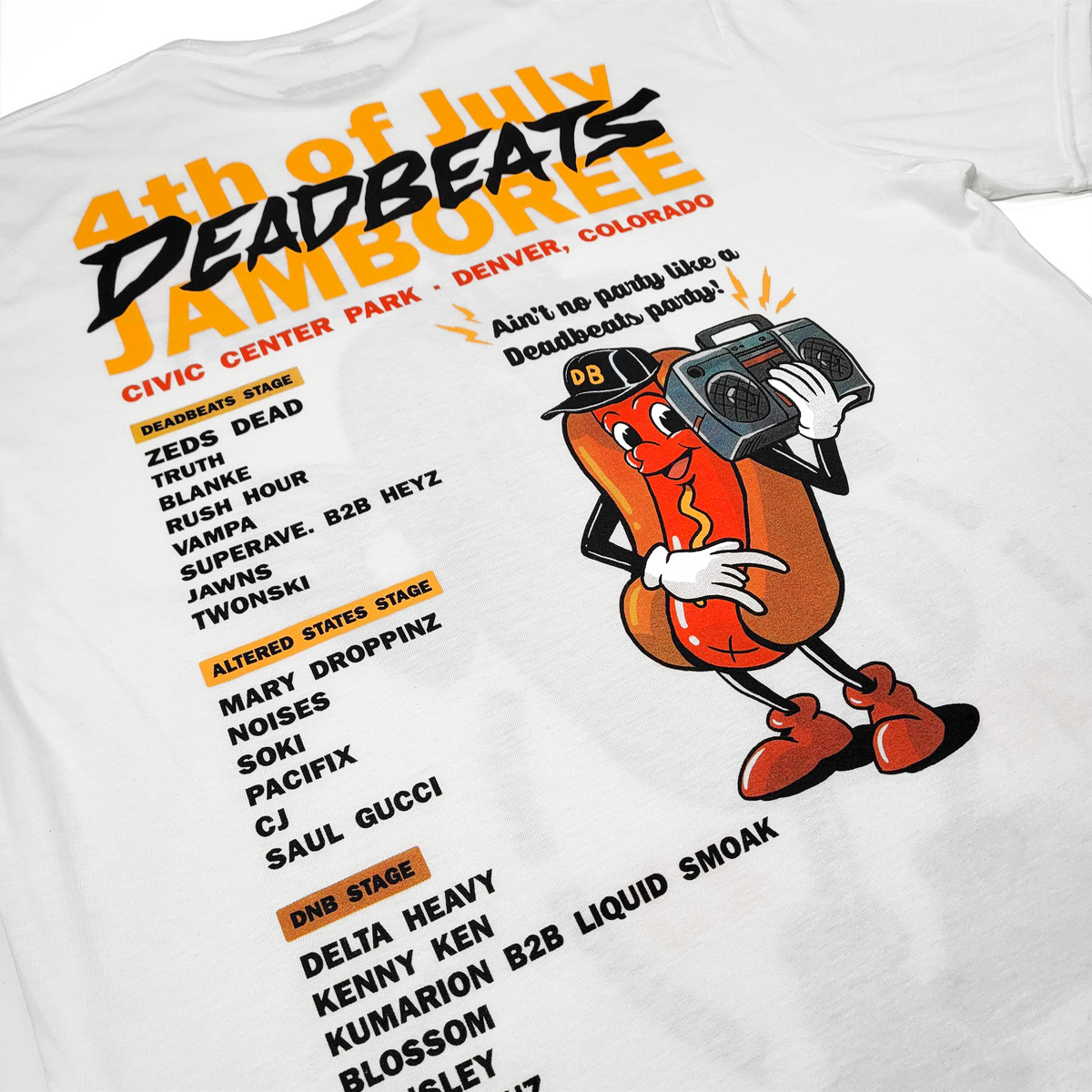 Deadrocks IX - Jamboree Hot Dog Tee - White – Deadbeats Shop